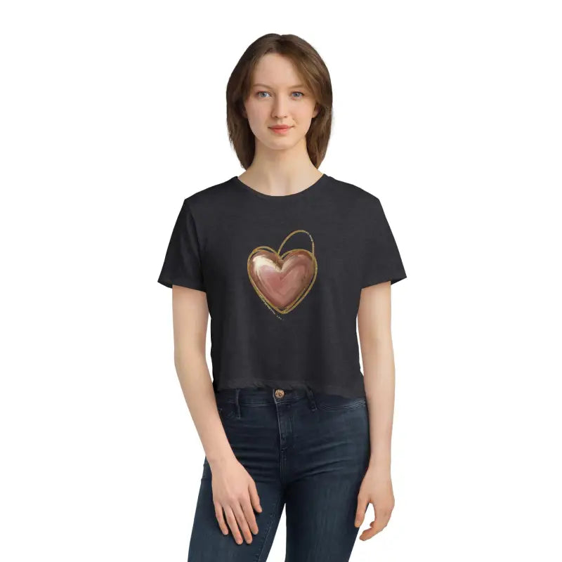 Flowy Cropped Tee - Pink Heart Gold Lining Design - DipaliZ