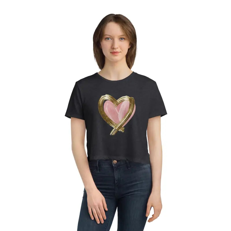 Flowy Cropped Tee - Pink Heart Gold Lining - DipaliZ