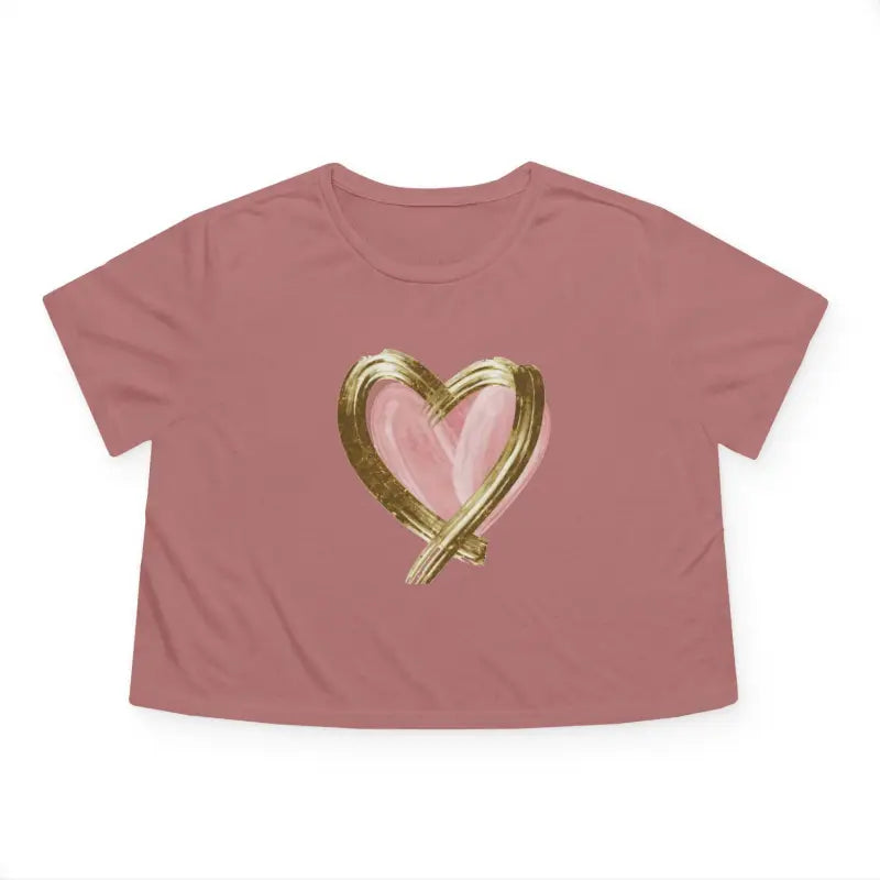 Flowy Cropped Tee - Pink Heart Gold Lining - DipaliZ