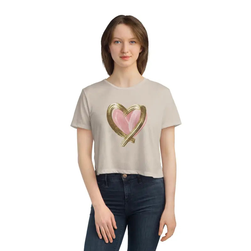 Flowy Cropped Tee - Pink Heart Gold Lining - DipaliZ