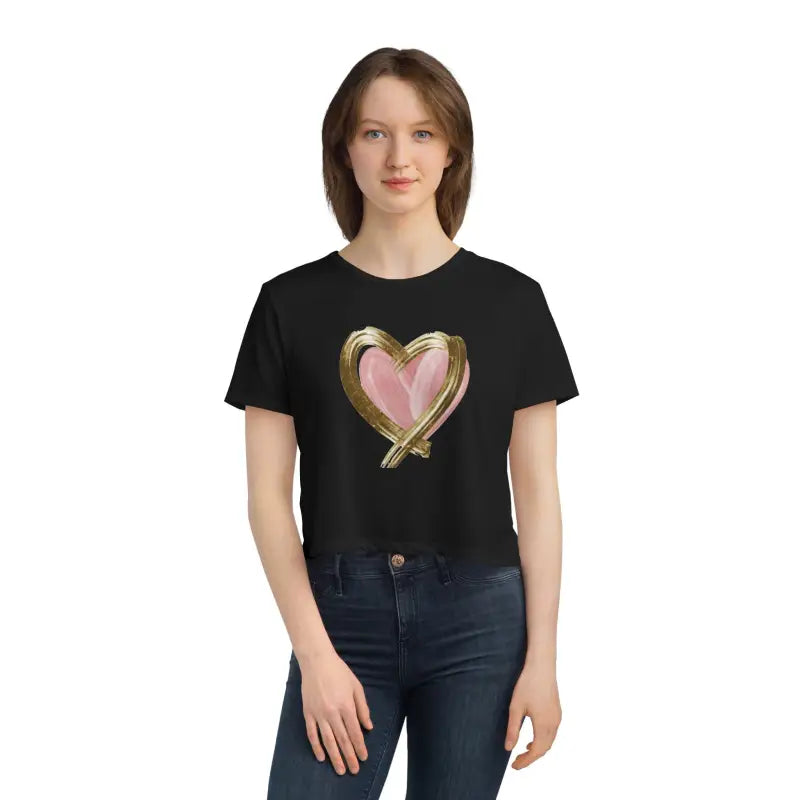 Flowy Cropped Tee - Pink Heart Gold Lining - DipaliZ