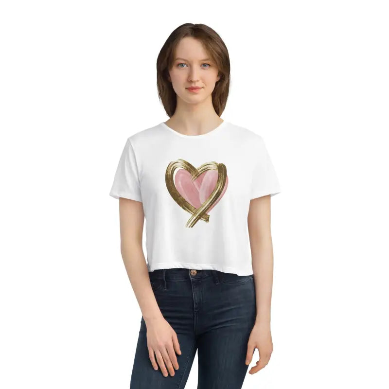 Flowy Cropped Tee - Pink Heart Gold Lining - DipaliZ