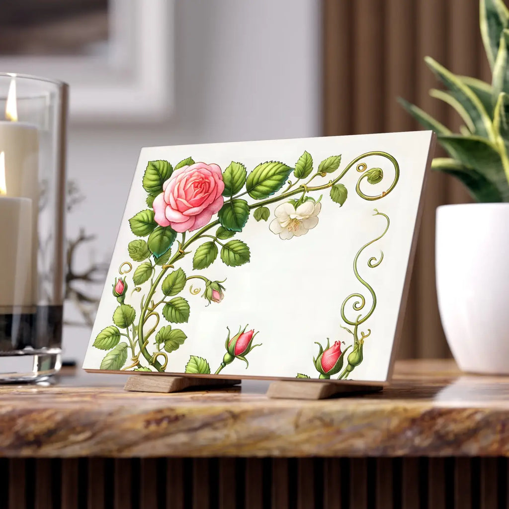 Enchanting Pink Rose Climber Ceramic Wall Tile - DipaliZ
