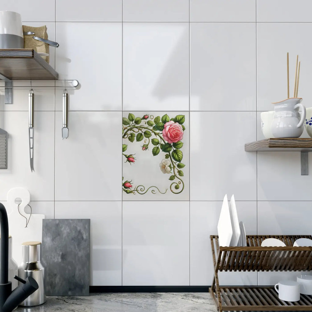 Enchanting Pink Rose Climber Ceramic Wall Tile - DipaliZ