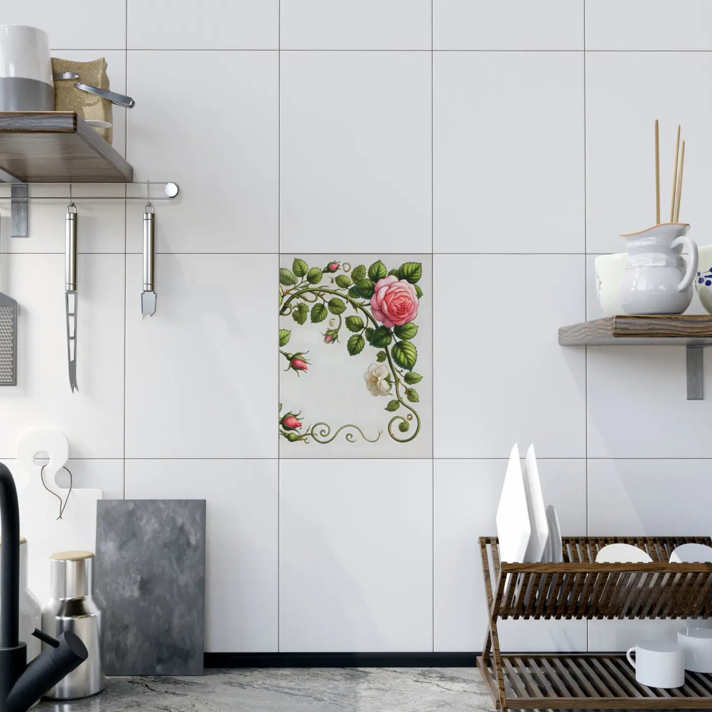 Enchanting Pink Rose Climber Ceramic Wall Tile - DipaliZ