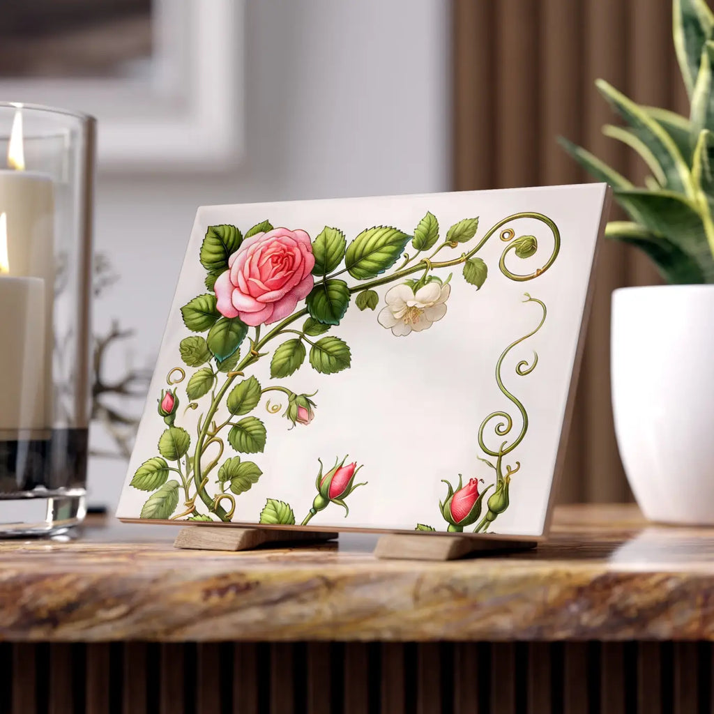Enchanting Pink Rose Climber Ceramic Wall Tile - DipaliZ