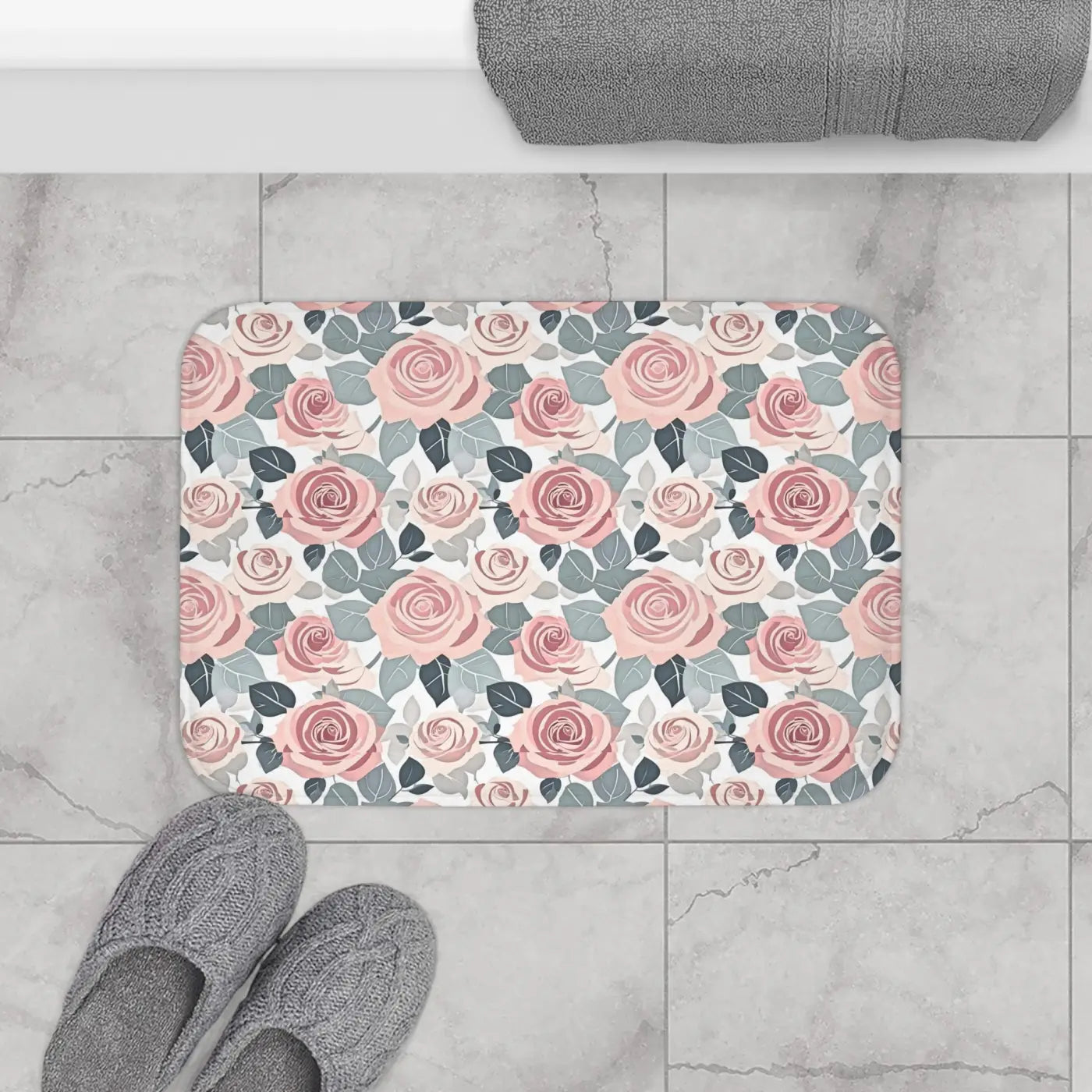 Luxury Pink Rose Flowers Bath Mat - Elegant Non-Slip - DipaliZ