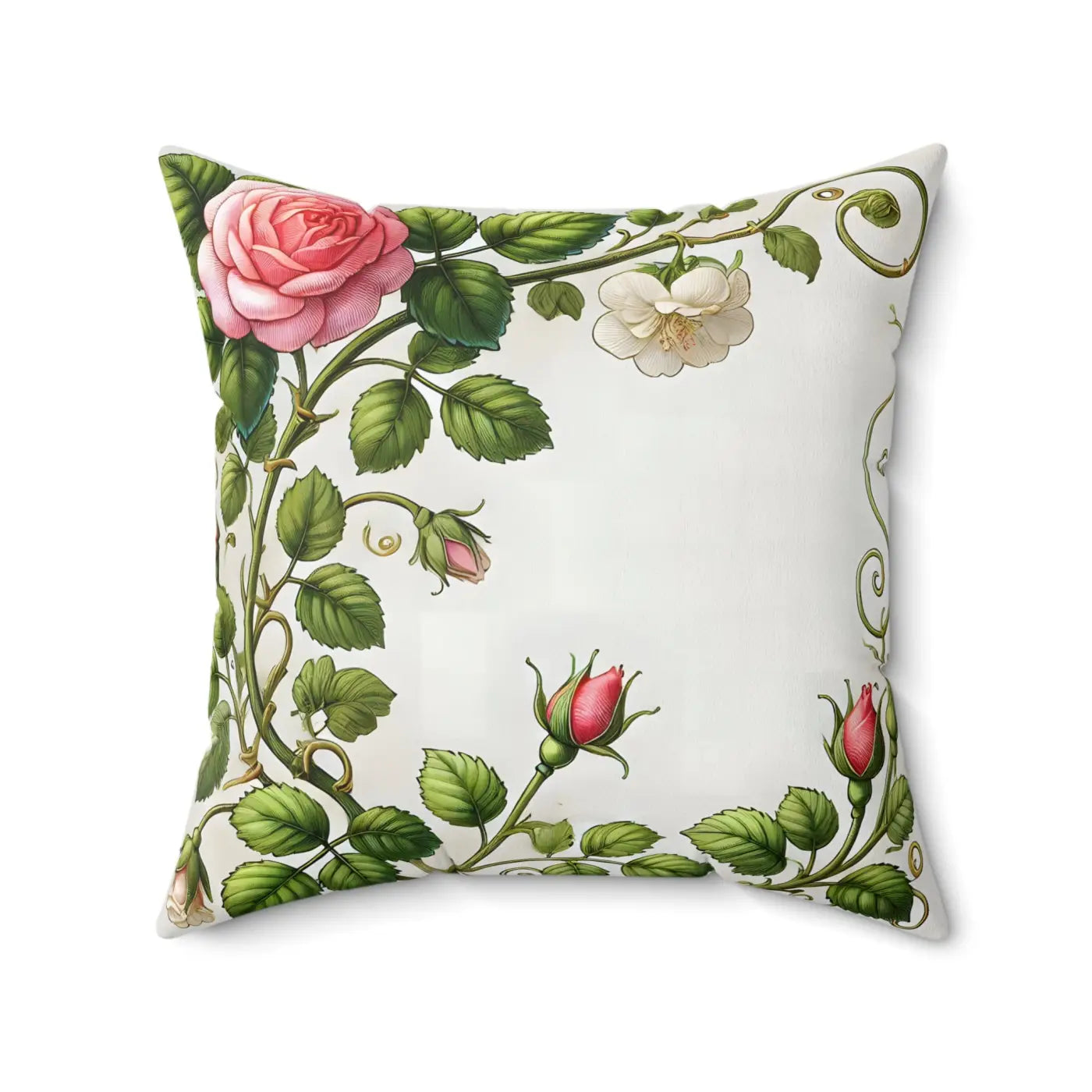 Pink Rose Vine Spun Polyester Square Pillow - Home Decor - DipaliZ