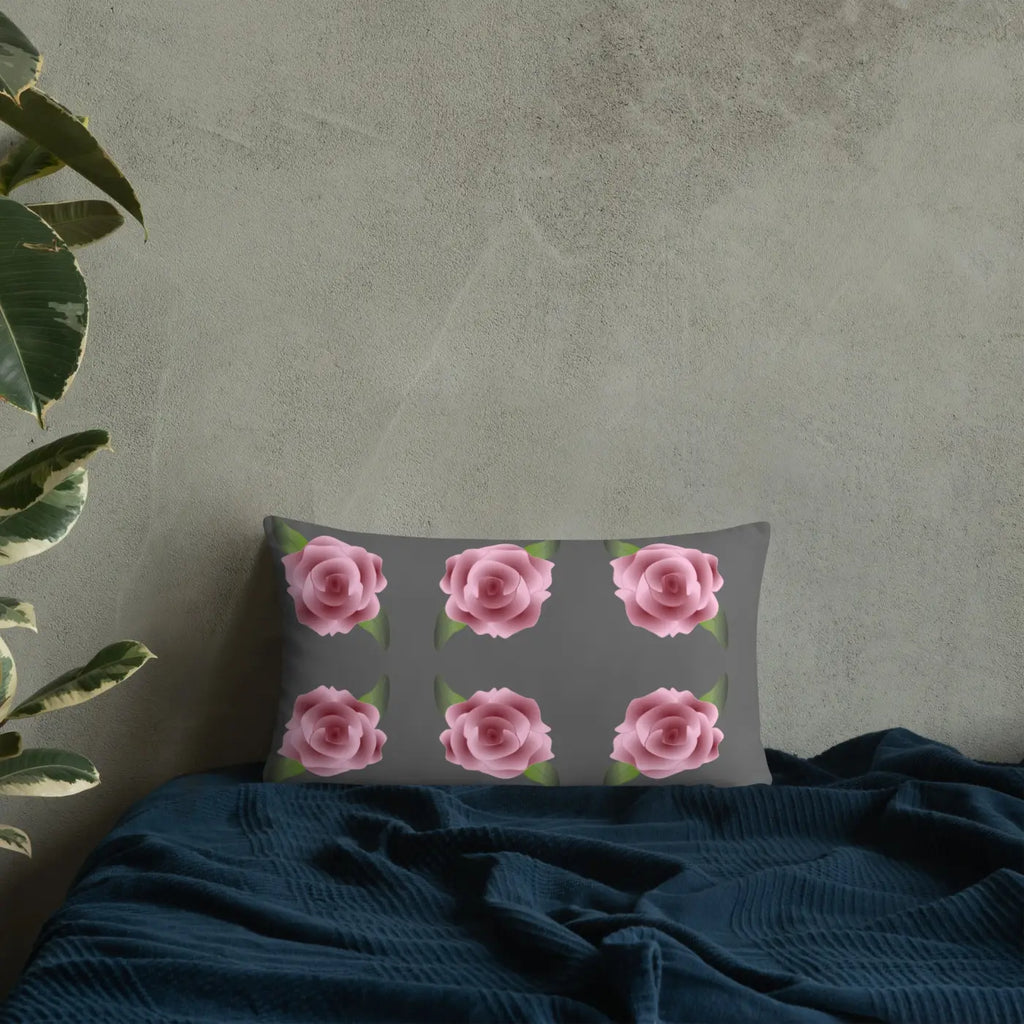 Grey Throw Pillows with Pink Roses - Concealed Zipper - DipaliZ