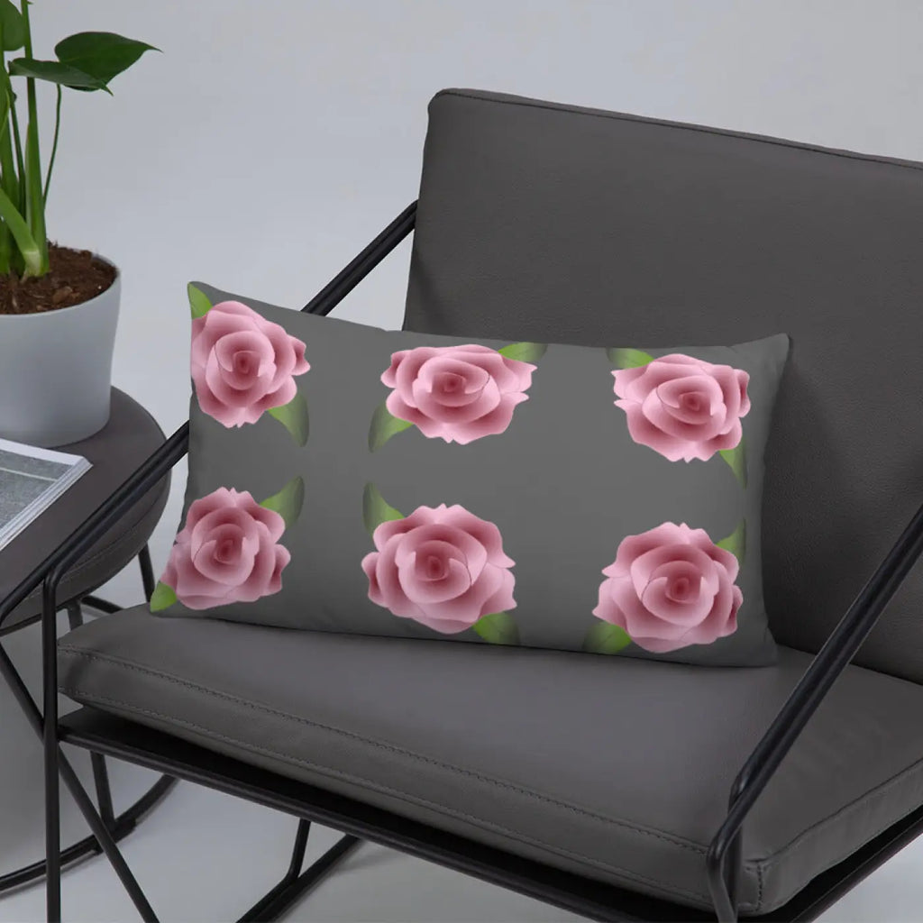 Grey Throw Pillows with Pink Roses - Concealed Zipper - DipaliZ