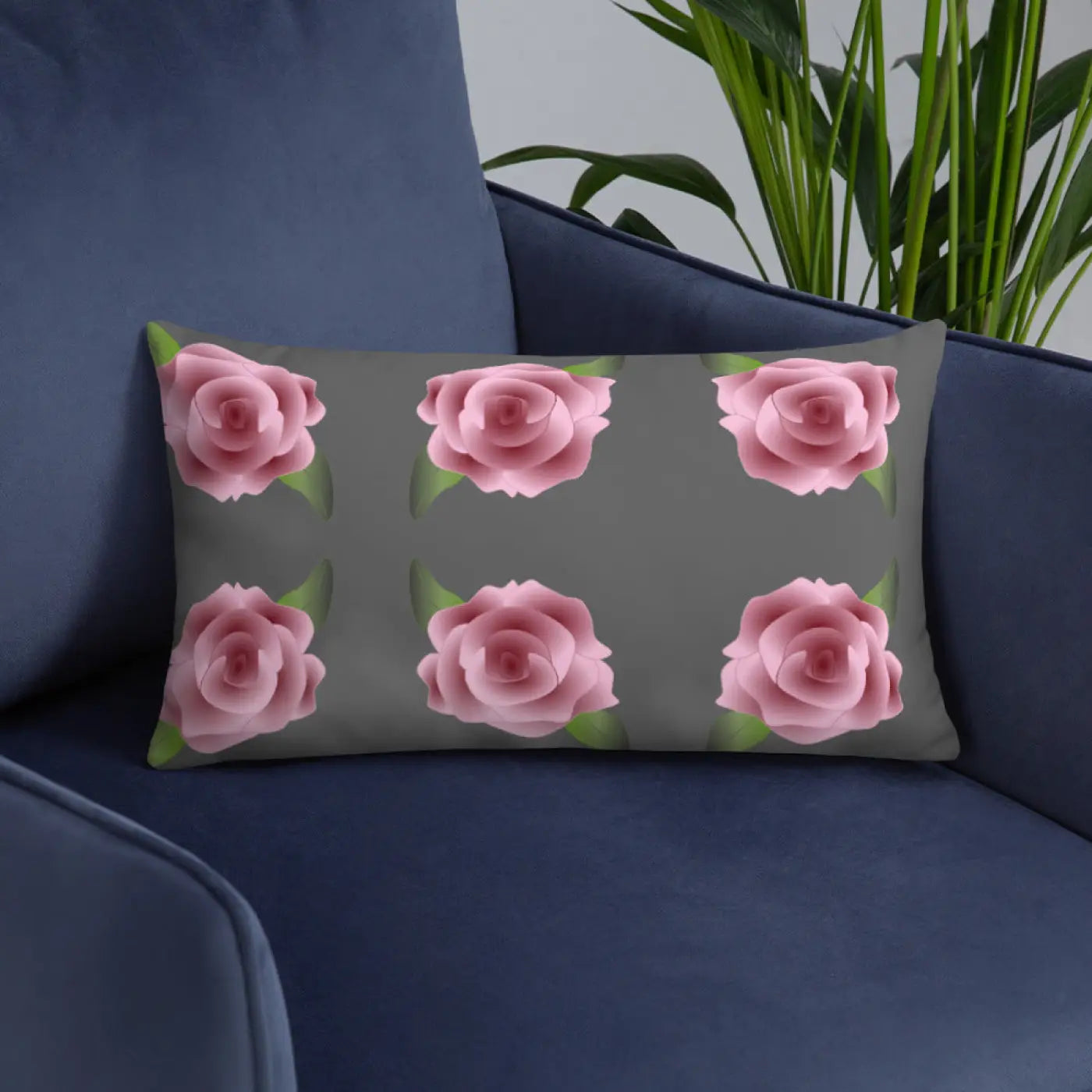 Grey Throw Pillows with Pink Roses - Concealed Zipper - DipaliZ