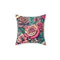 Pink Roses Spun Polyester Square Pillow - Vibrant Home Decor - DipaliZ