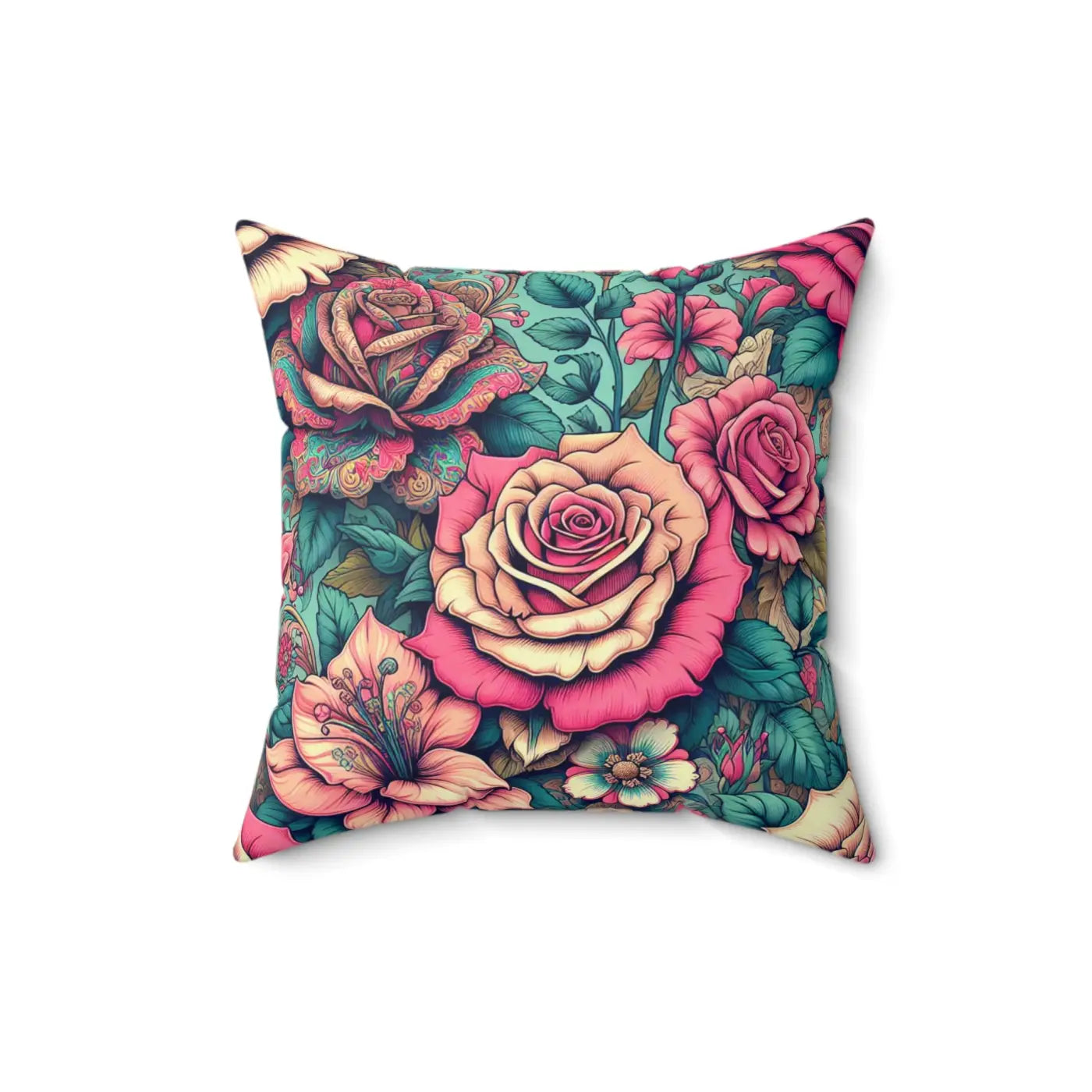 Pink Roses Spun Polyester Square Pillow - Vibrant Home Decor - DipaliZ