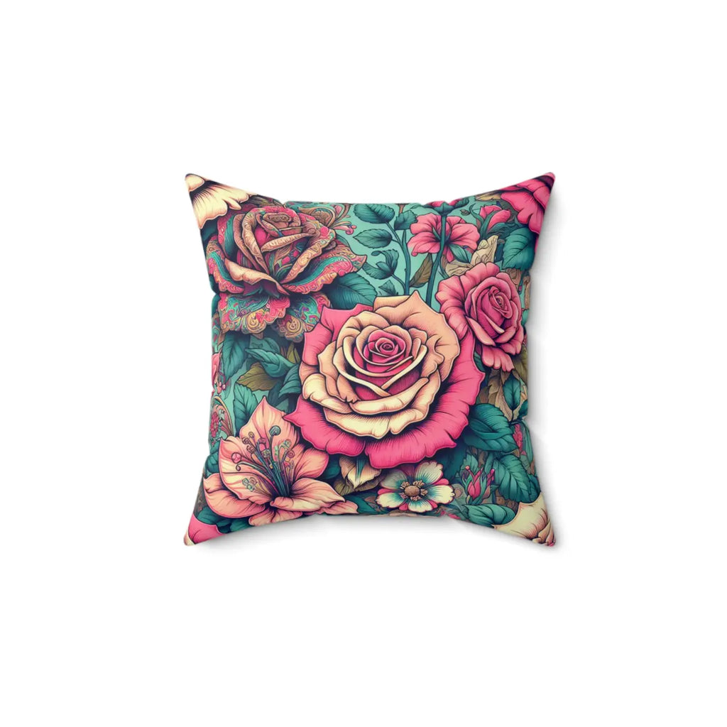 Pink Roses Spun Polyester Square Pillow - Vibrant Home Decor - DipaliZ