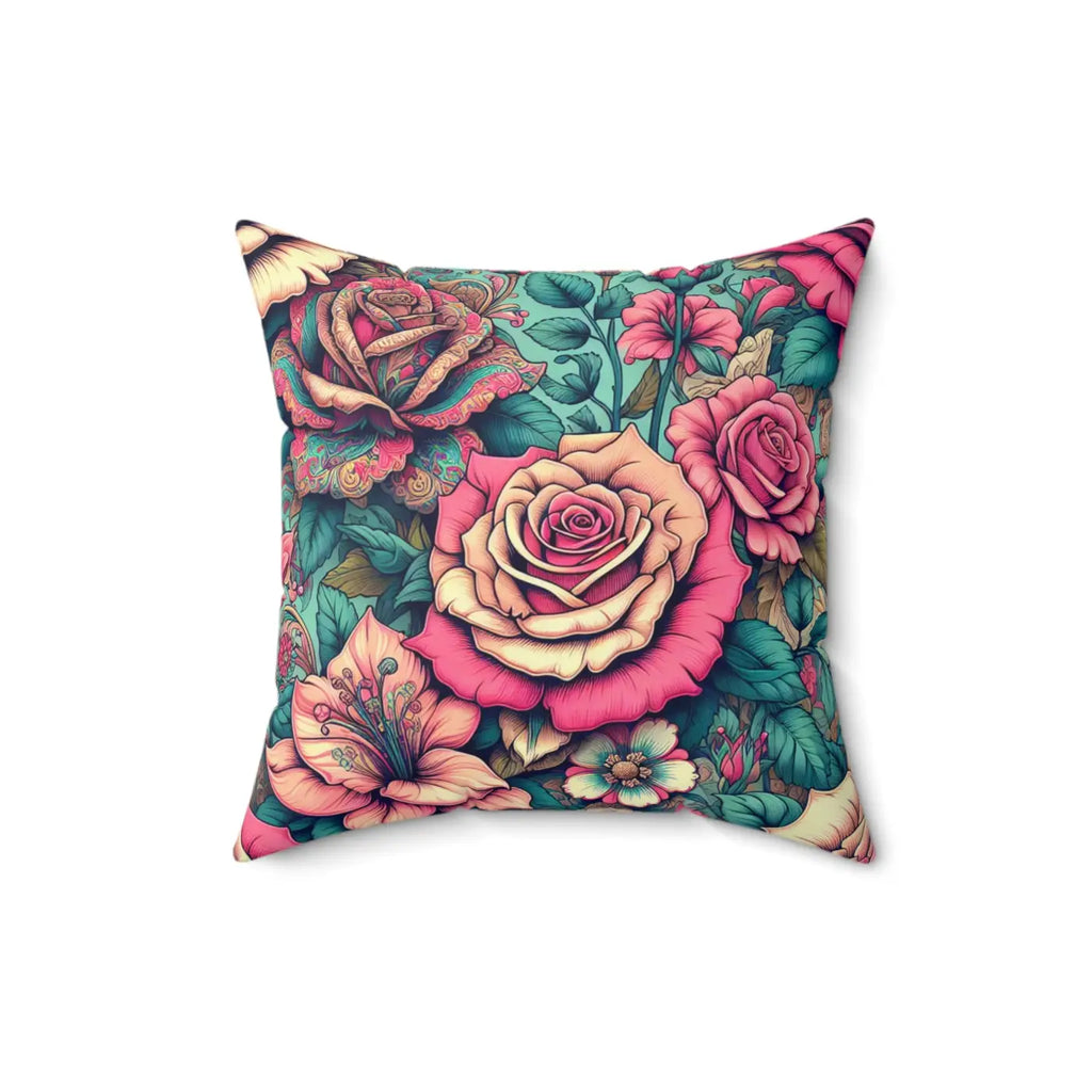 Pink Roses Spun Polyester Square Pillow - Vibrant Home Decor - DipaliZ