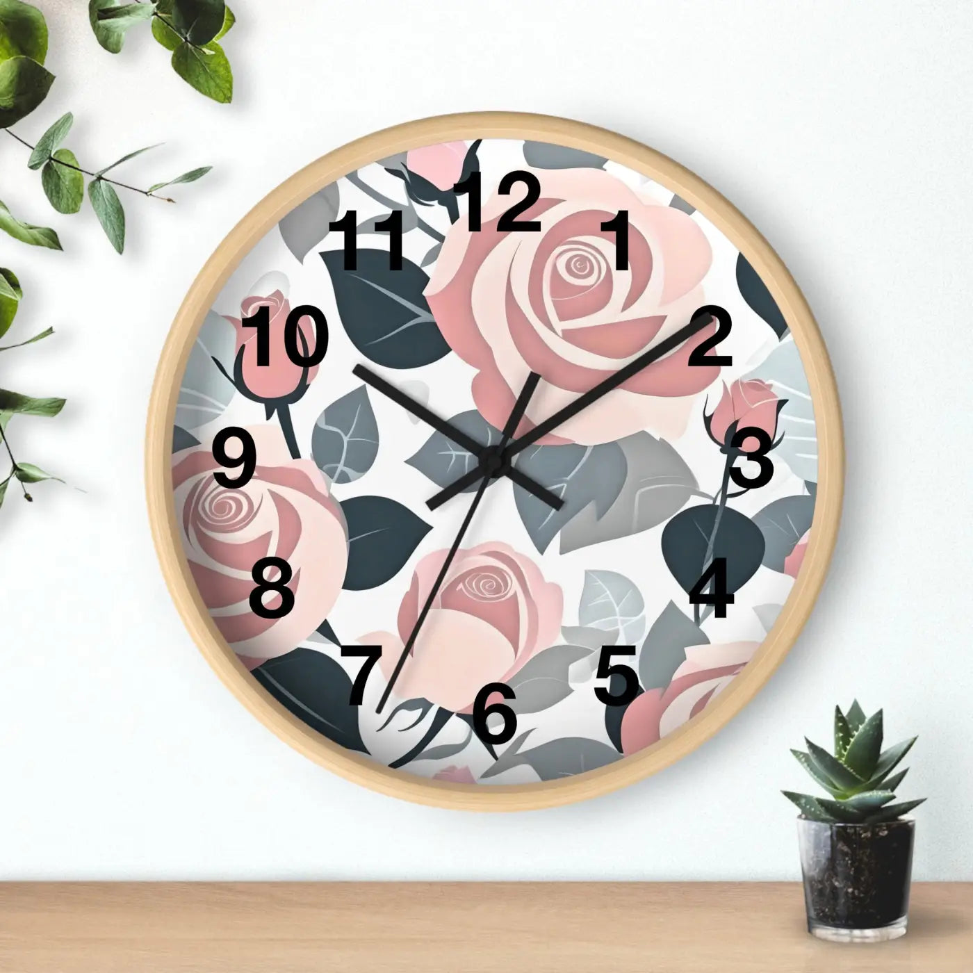 Pink Roses Wall Clock - Premium Materials Elegance - DipaliZ