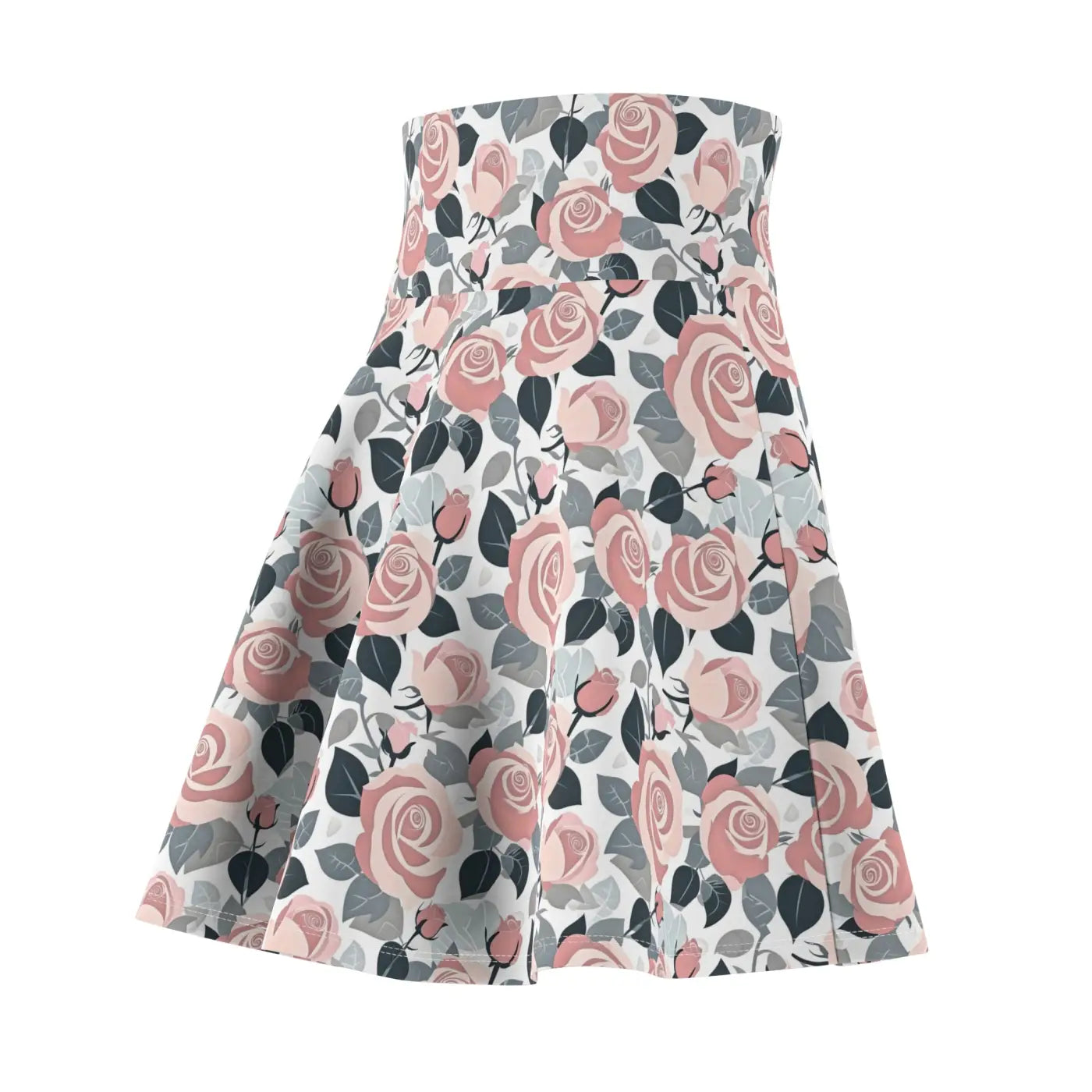Versatile Fit Pink Roses Skater Skirt - Effortless Style - DipaliZ