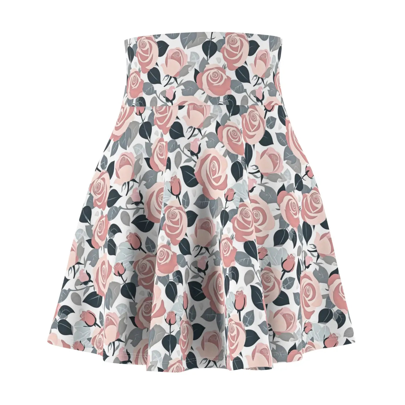 Versatile Fit Pink Roses Skater Skirt - Effortless Style - DipaliZ