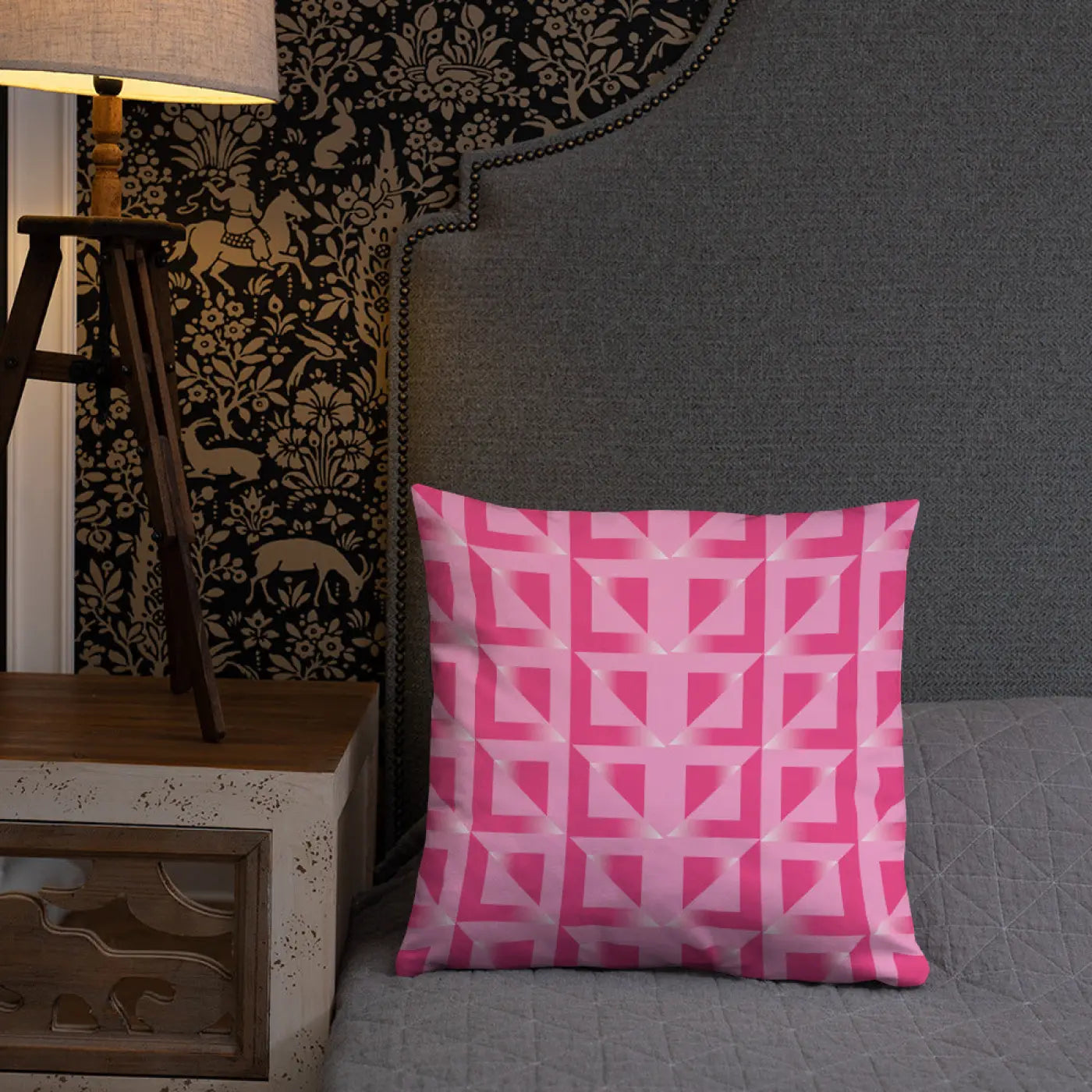 Pink Triangle Pattern Pillow - Premium Quality Insert - DipaliZ