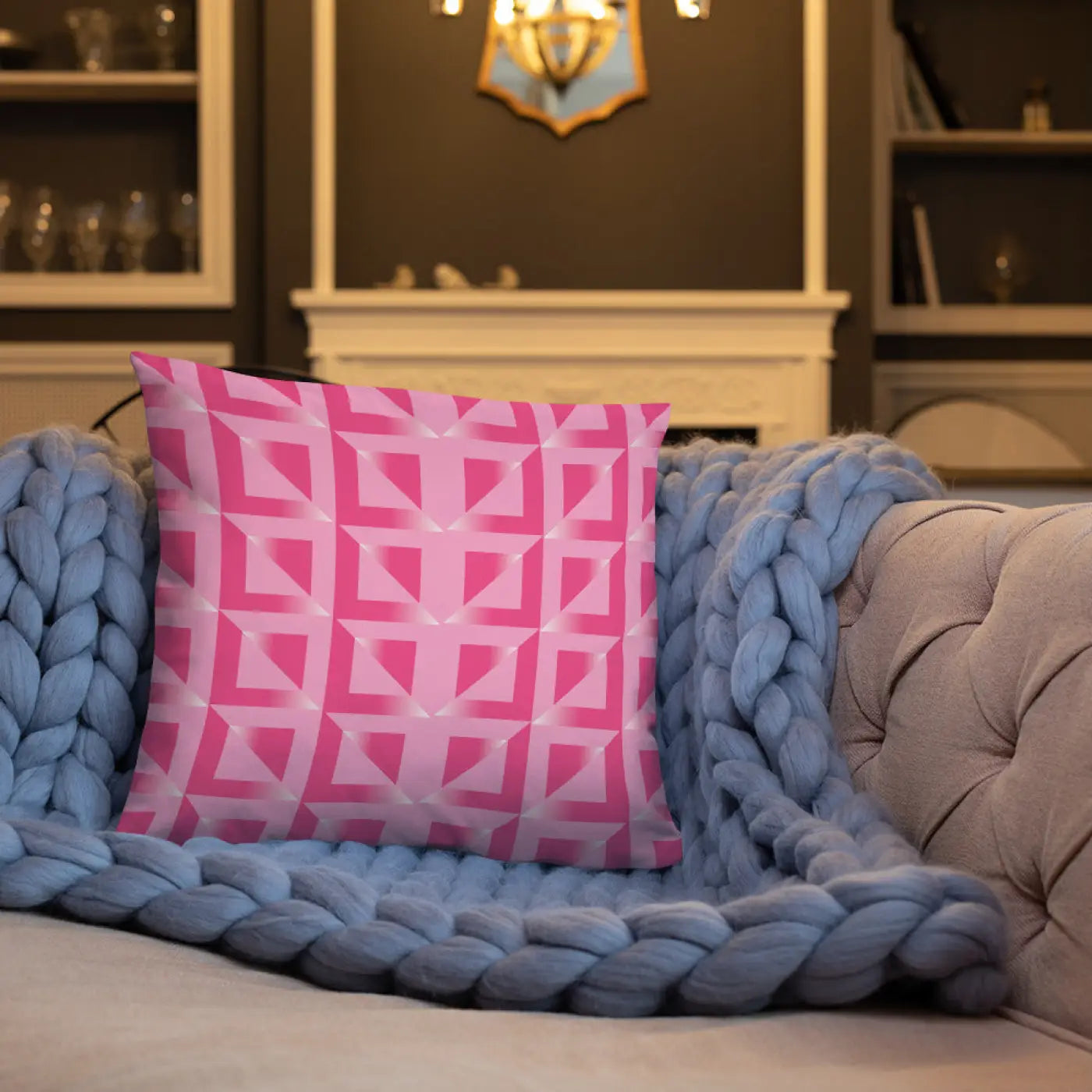 Pink Triangle Pattern Pillow - Premium Quality Insert - DipaliZ