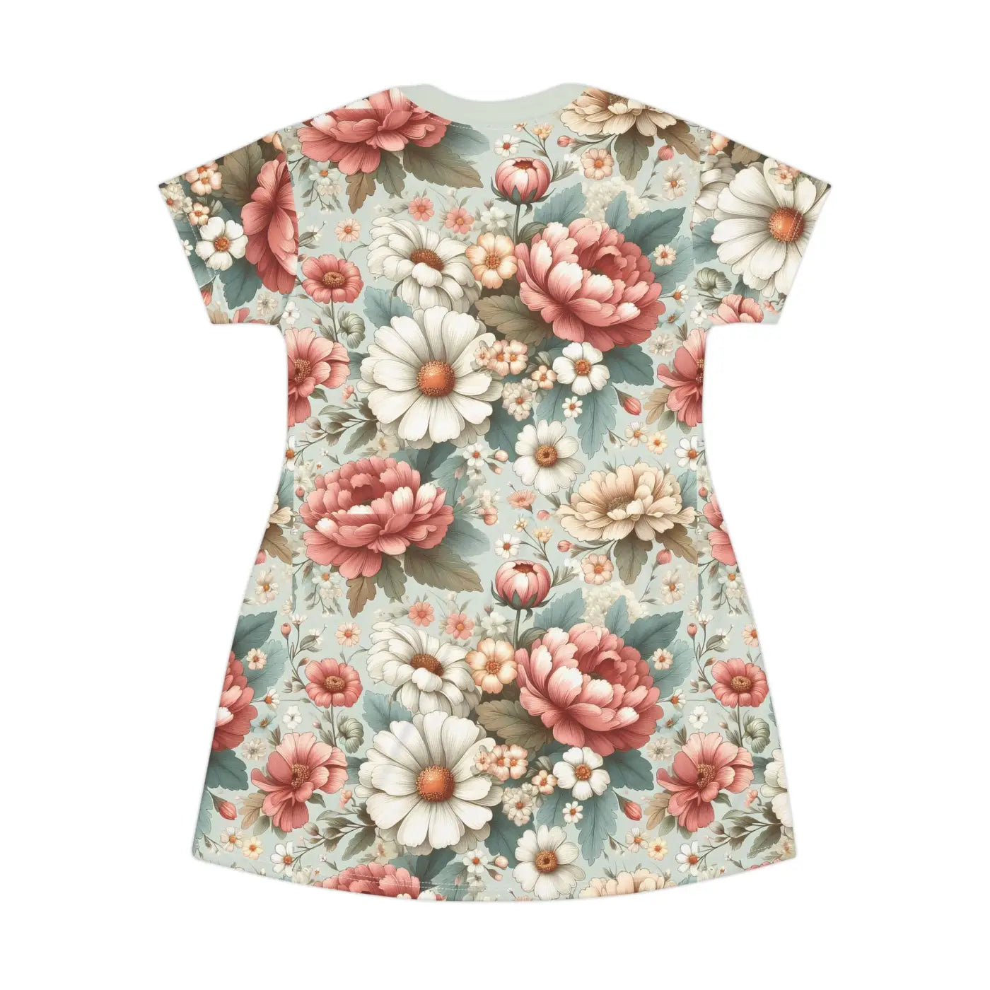 White Flowers T-Shirt Dress - Pink Floral Everyday Wear - DipaliZ