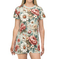 White Flowers T-Shirt Dress - Pink Floral Everyday Wear - DipaliZ