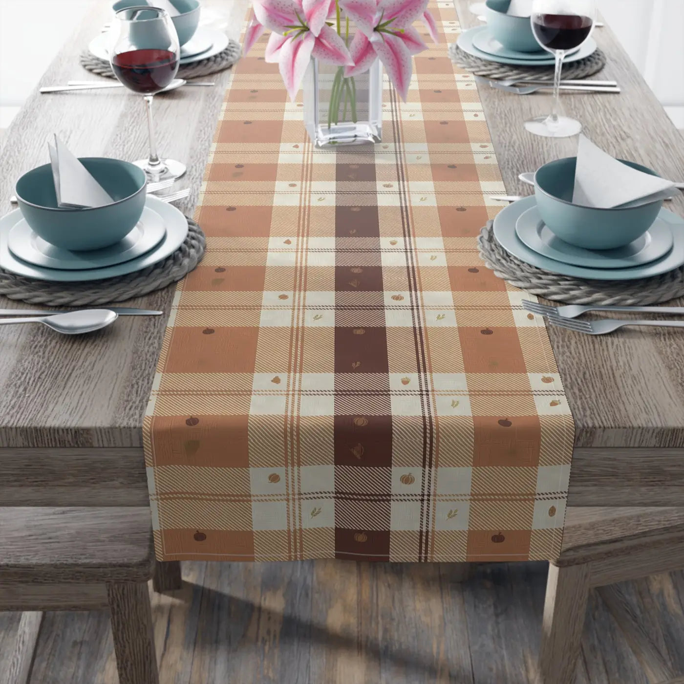 Cotton Twill Table Runner - Cozy Farmhouse Plaid - DipaliZ