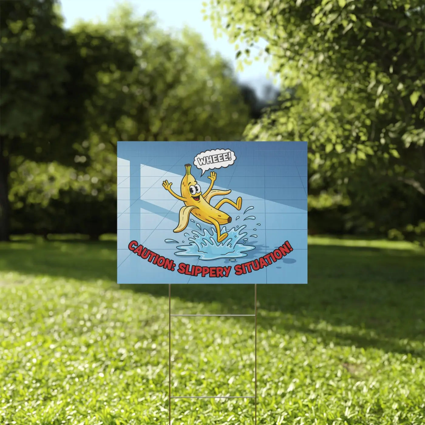 Plastic Yard Sign - Slippery Situation Banana Design - DipaliZ