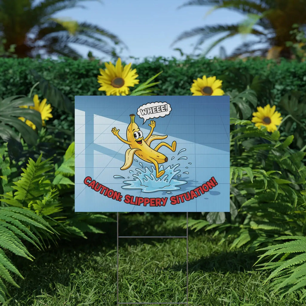 Plastic Yard Sign - Slippery Situation Banana Design - DipaliZ