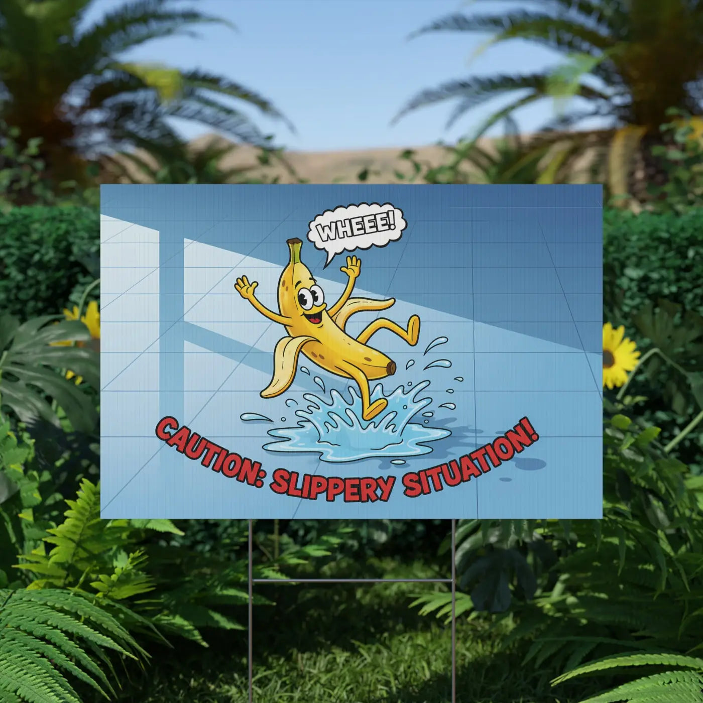 Plastic Yard Sign - Slippery Situation Banana Design - DipaliZ