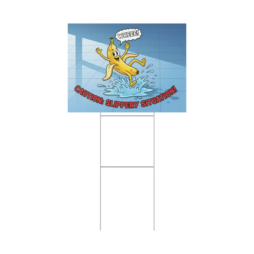 Plastic Yard Sign - Slippery Situation Banana Design - DipaliZ