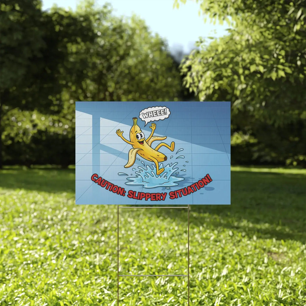 Plastic Yard Sign - Slippery Situation Banana Design - DipaliZ