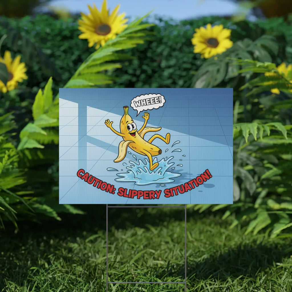 Plastic Yard Sign - Slippery Situation Banana Design - DipaliZ