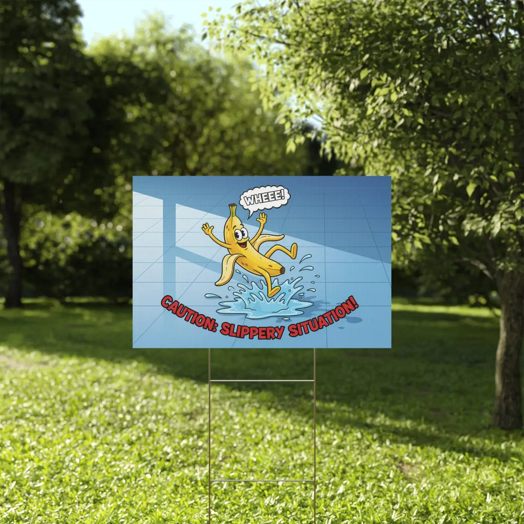 Plastic Yard Sign - Slippery Situation Banana Design - DipaliZ