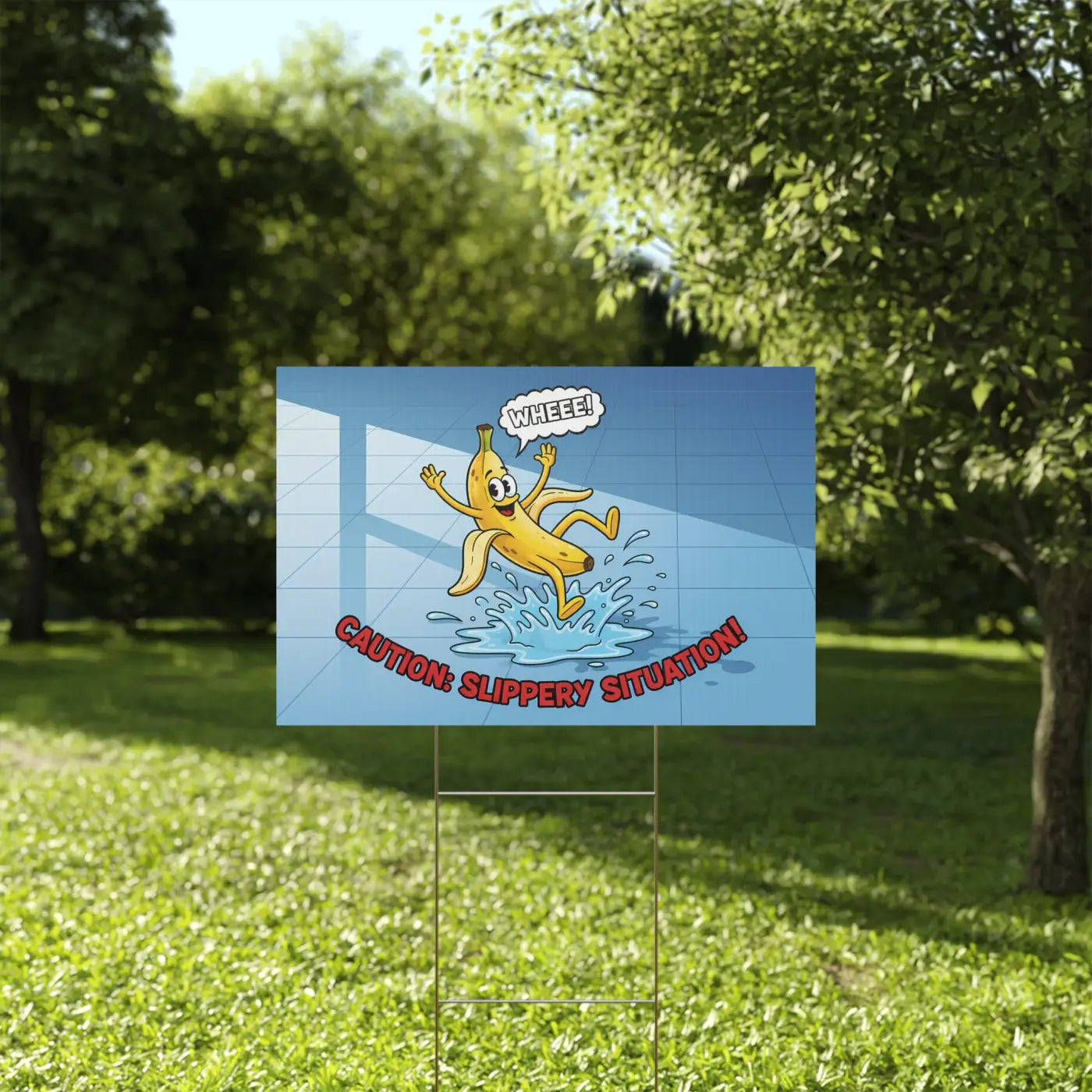 Plastic Yard Sign - Slippery Situation Banana Design - DipaliZ