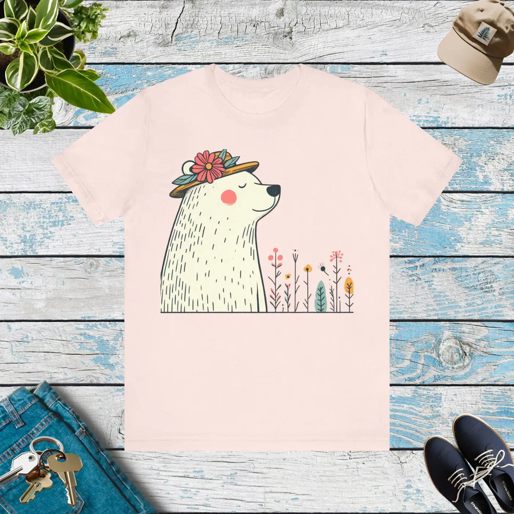 Polar Bear Flower Hat Feel-Good Unisex Jersey Tee - DipaliZ