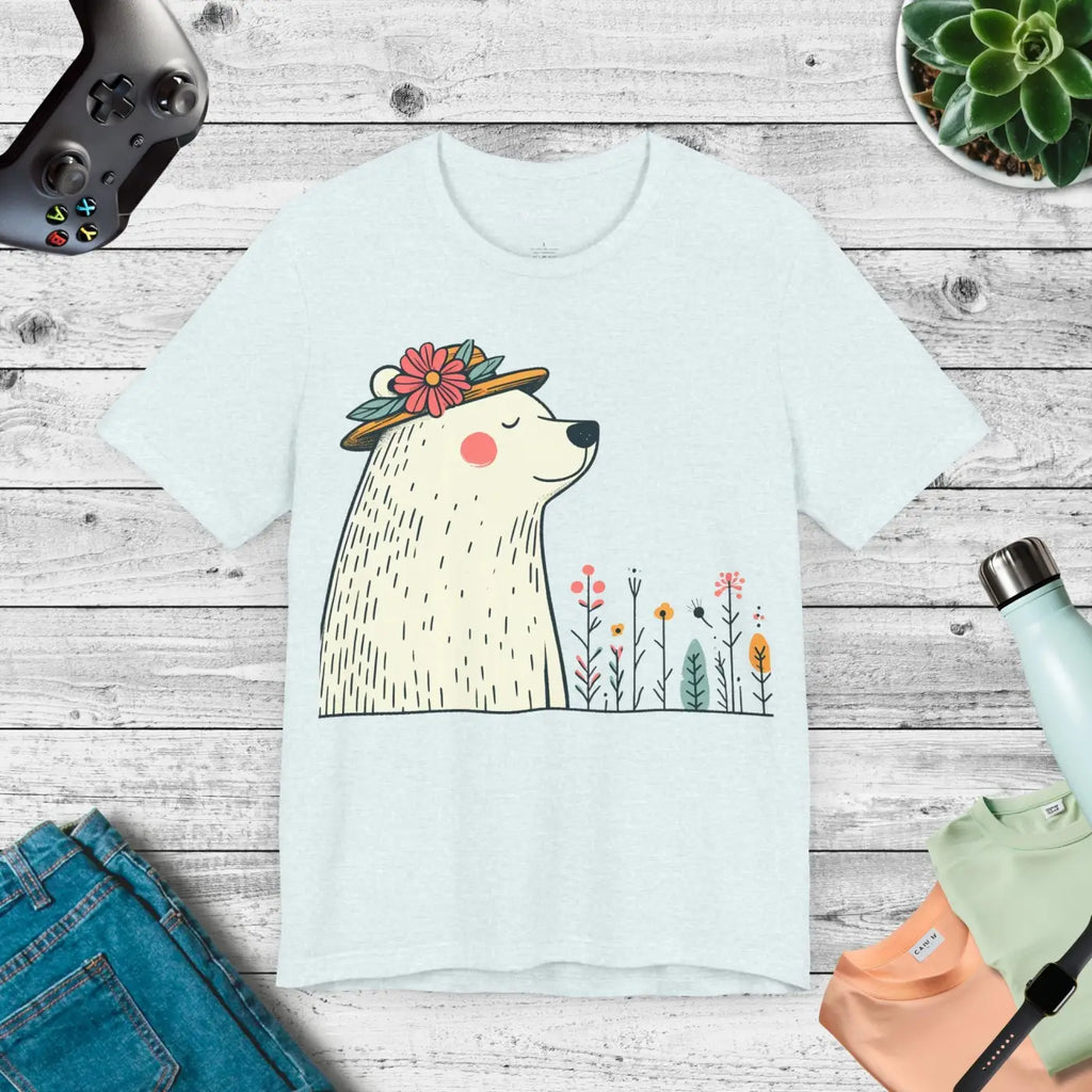 Polar Bear Flower Hat Feel-Good Unisex Jersey Tee - DipaliZ