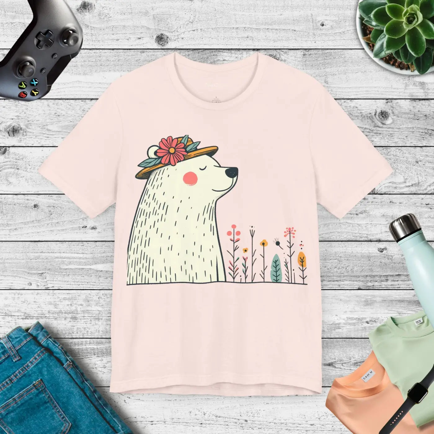 Polar Bear Flower Hat Feel-Good Unisex Jersey Tee - DipaliZ