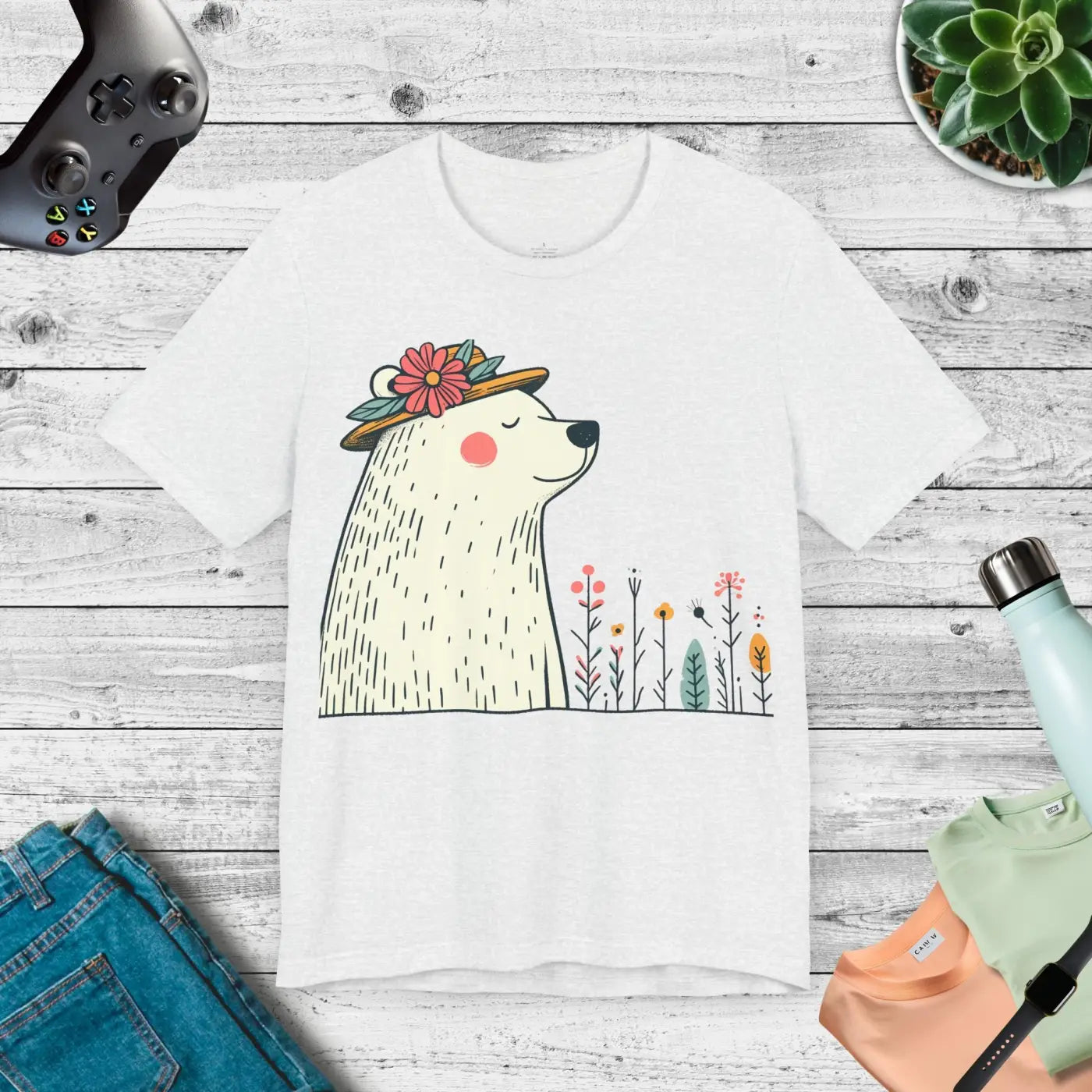 Polar Bear Flower Hat Feel-Good Unisex Jersey Tee - DipaliZ