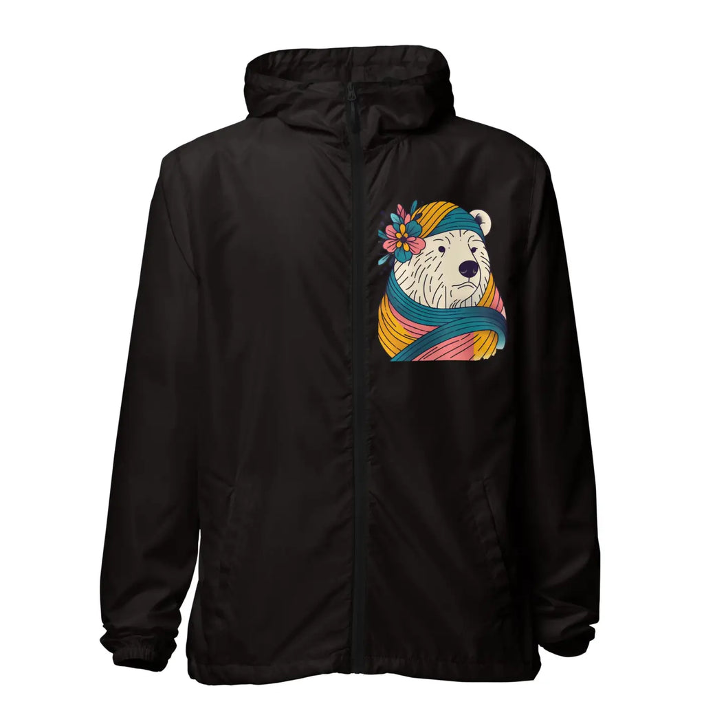 Unisex Lightweight Zip Windbreaker - Polar Bear Floral - DipaliZ