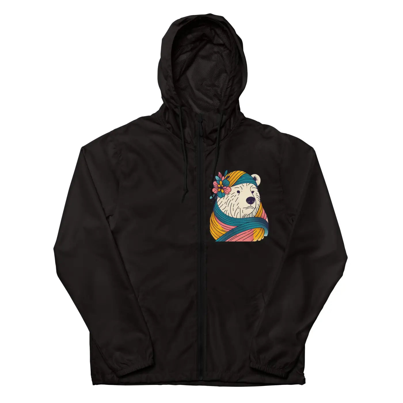 Unisex Lightweight Zip Windbreaker - Polar Bear Floral - DipaliZ