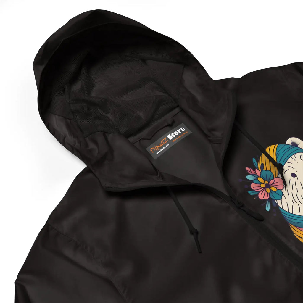 Unisex Lightweight Zip Windbreaker - Polar Bear Floral - DipaliZ