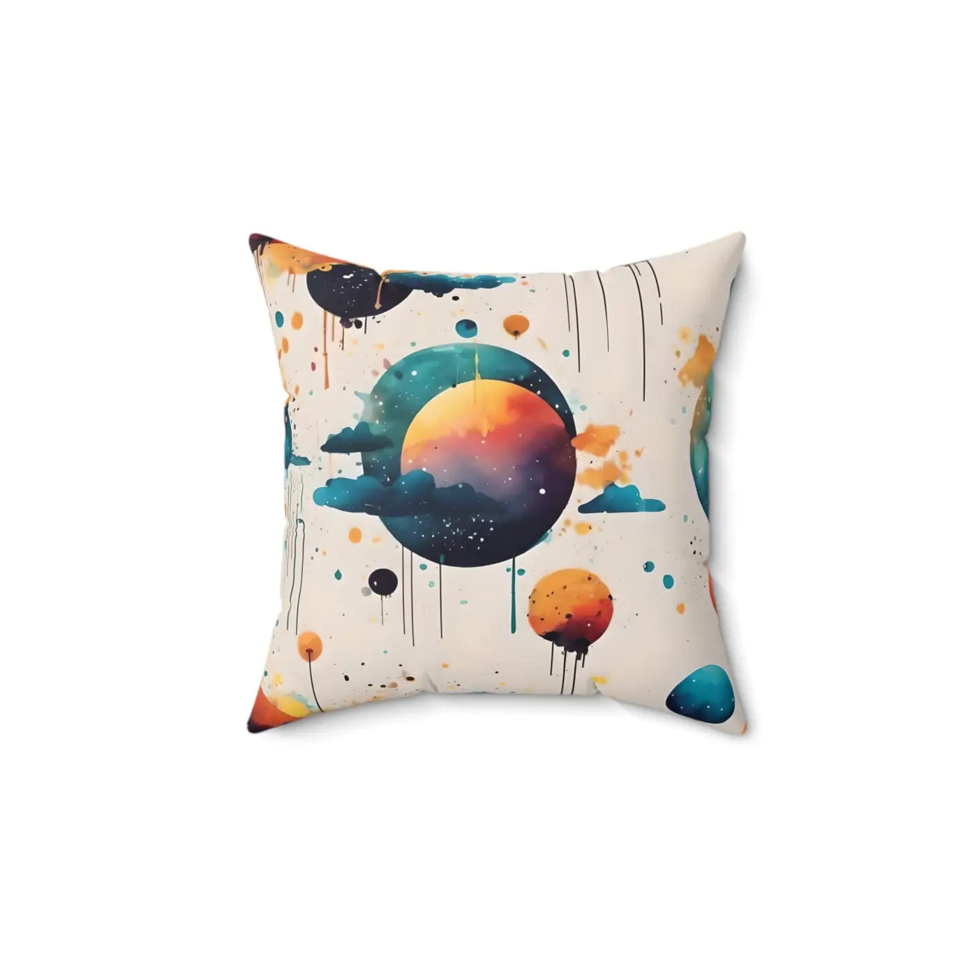 Bold Abstract Planets and Clouds Square Pillow - Polyester - DipaliZ