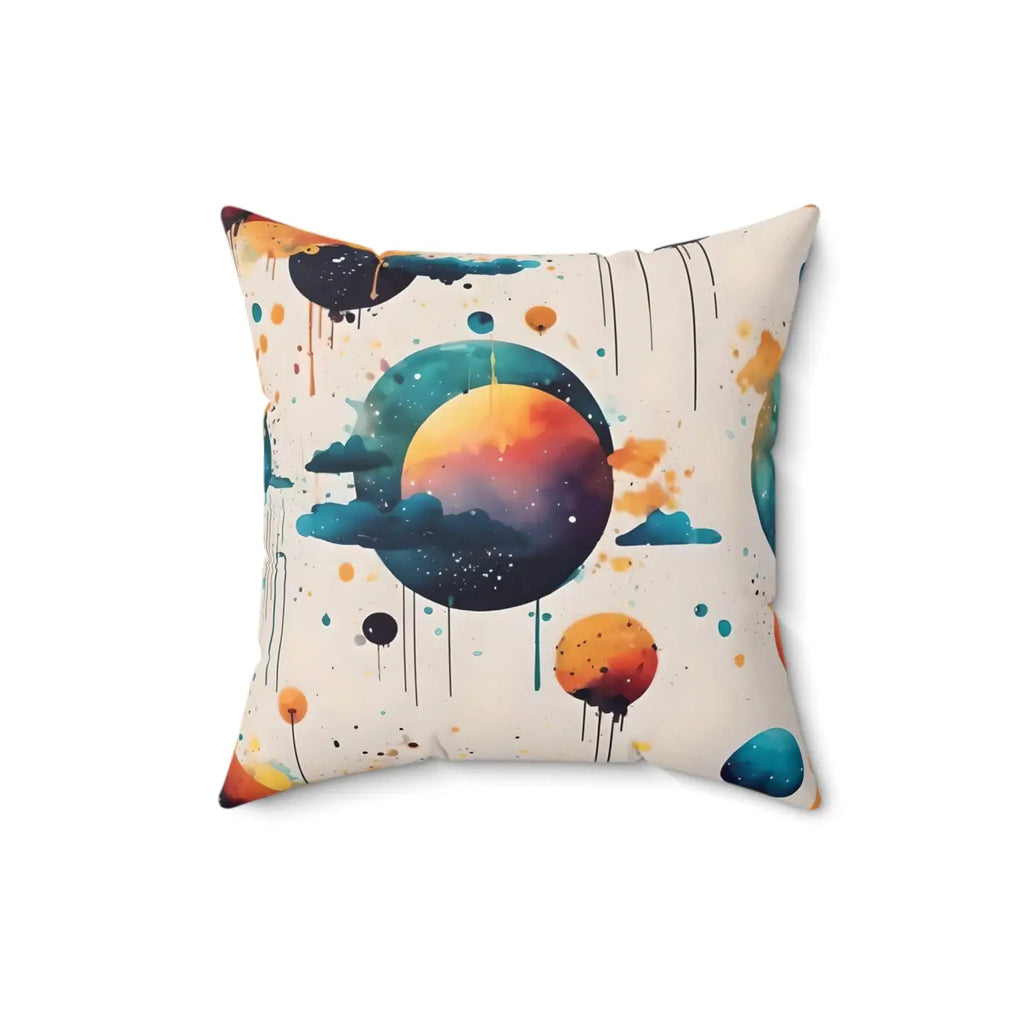 Bold Abstract Planets and Clouds Square Pillow - Polyester - DipaliZ
