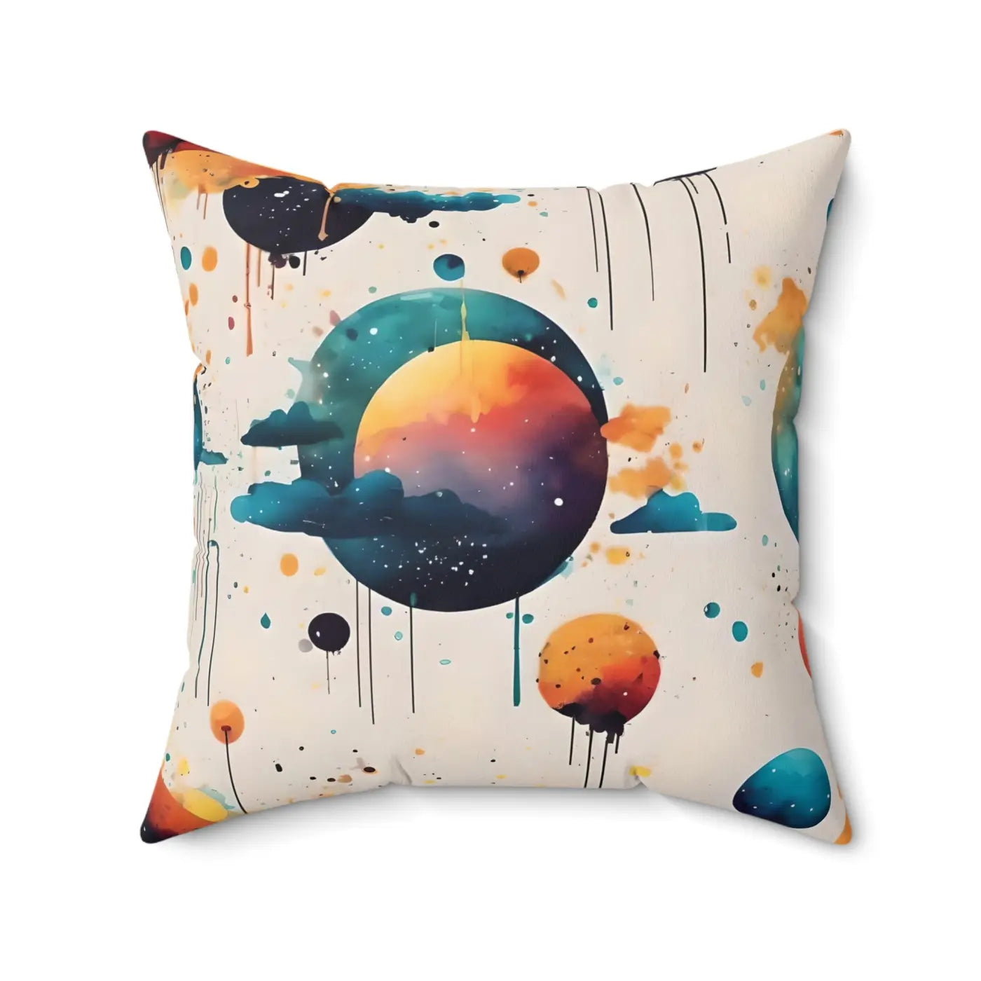 Bold Abstract Planets and Clouds Square Pillow - Polyester - DipaliZ