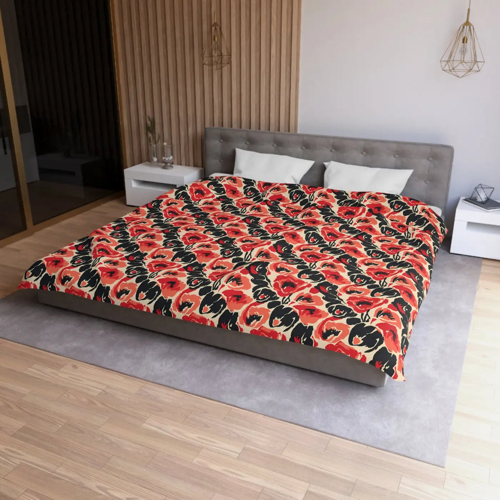 Vintage Poppy Floral Duvet Cover - Brushed Microfiber - DipaliZ