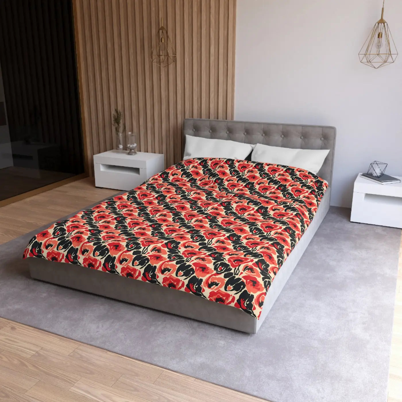 Vintage Poppy Floral Duvet Cover - Brushed Microfiber - DipaliZ