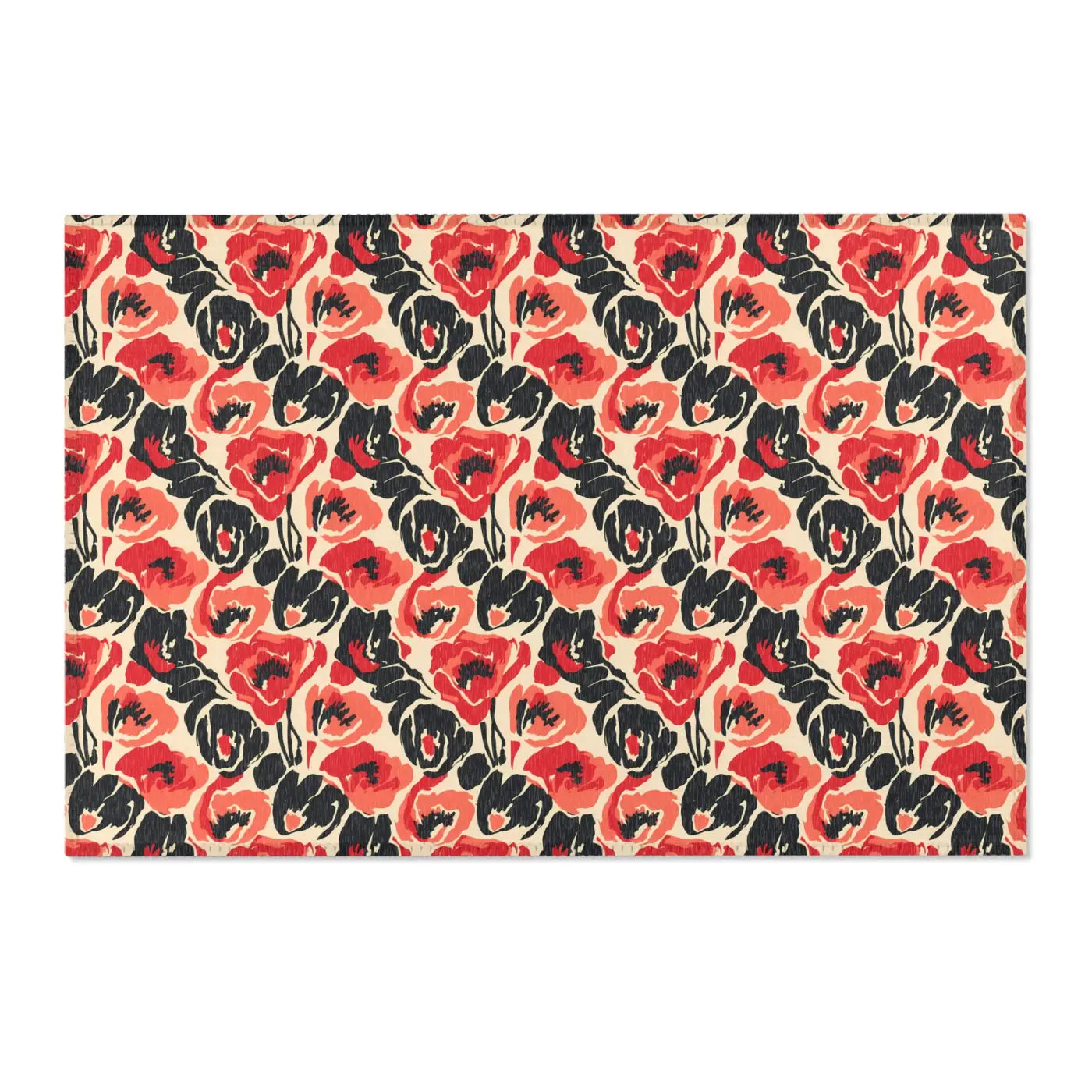 Vintage Floral Red Pattern Area Rug - Bold Poppy Design - DipaliZ