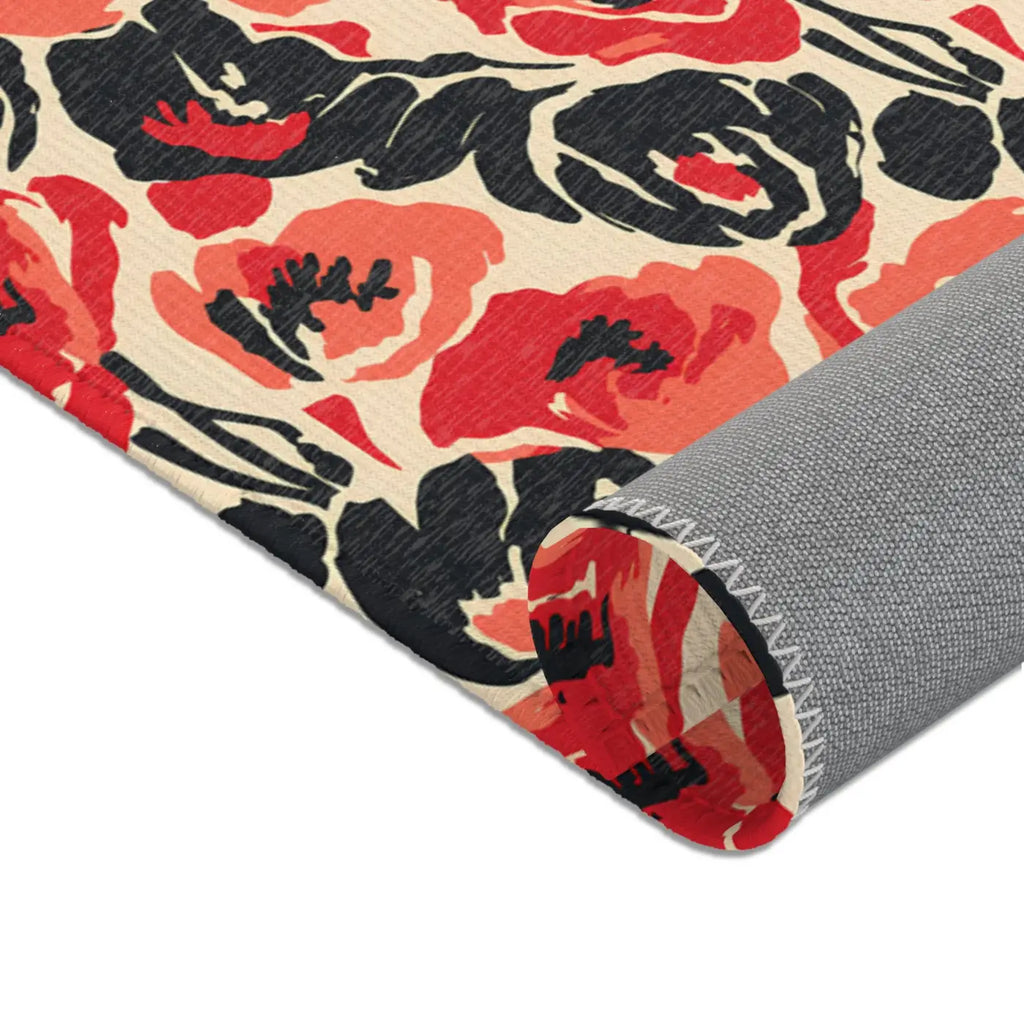 Vintage Floral Red Pattern Area Rug - Bold Poppy Design - DipaliZ