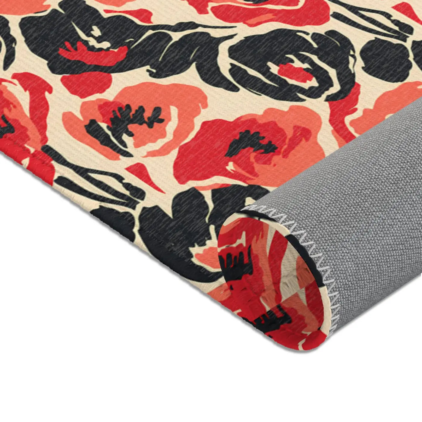 Vintage Floral Red Pattern Area Rug - Bold Poppy Design - DipaliZ